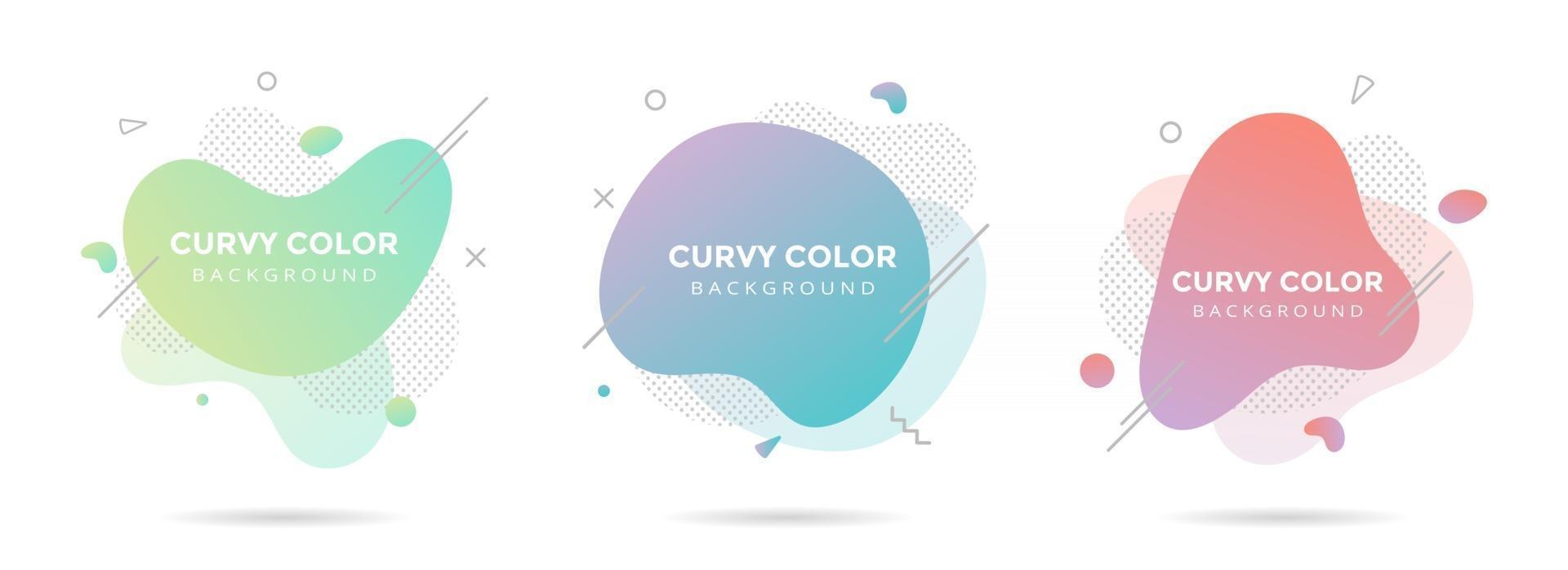 3 Modern liquid abstract element graphic gradient flat style design fluid pastel colors vector