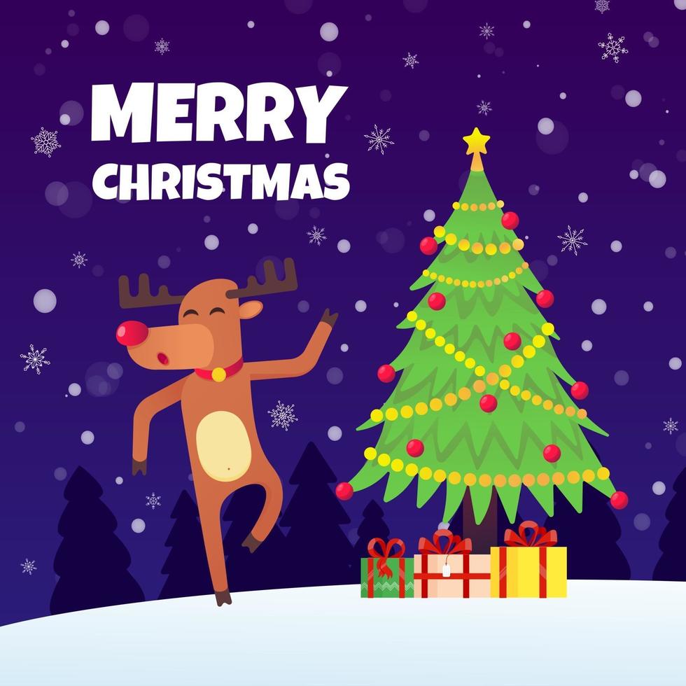 The red nose christmas reindeer dancing and wishes merry christmas vector