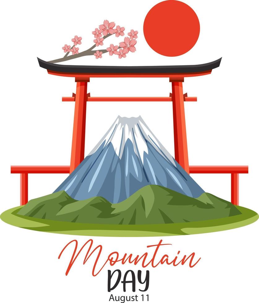 día de la montaña en japón banner con monte fuji y puerta torii vector