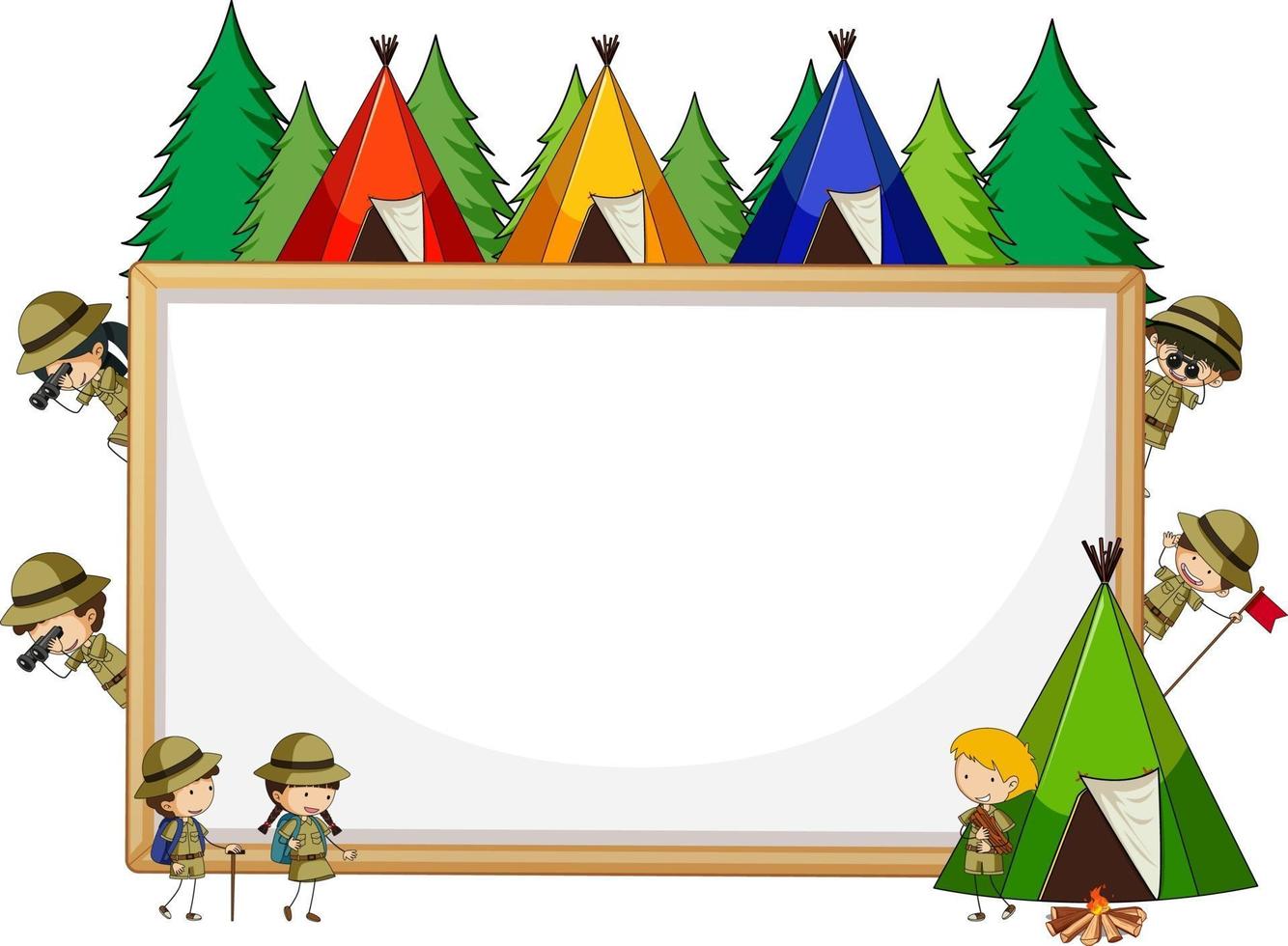 Empty banner with many kids in scout theme vector