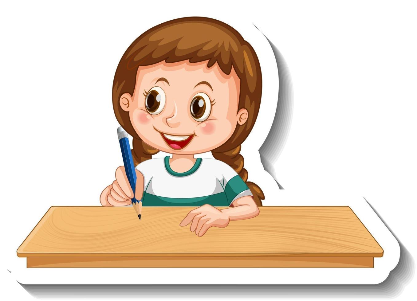 Plantilla de pegatina con una niña escribiendo sobre el personaje de  dibujos animados de mesa aislado 2728474 Vector en Vecteezy