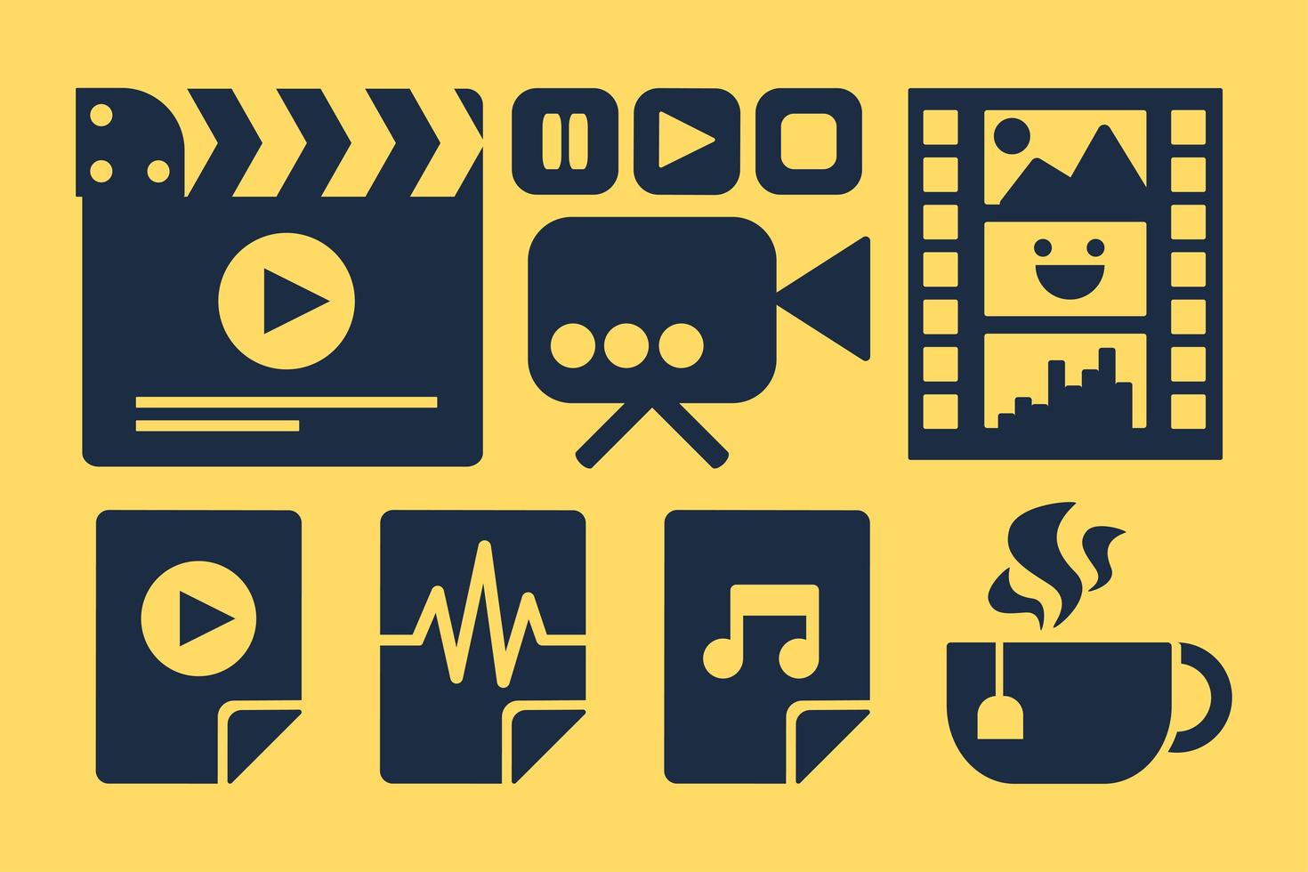 Cinema business black and yellow sticker set vector