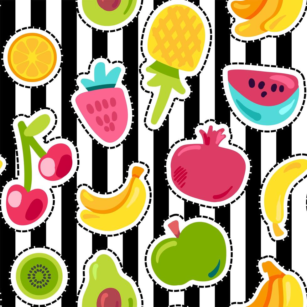 Exotic fruits on stripes seamless pattern vector