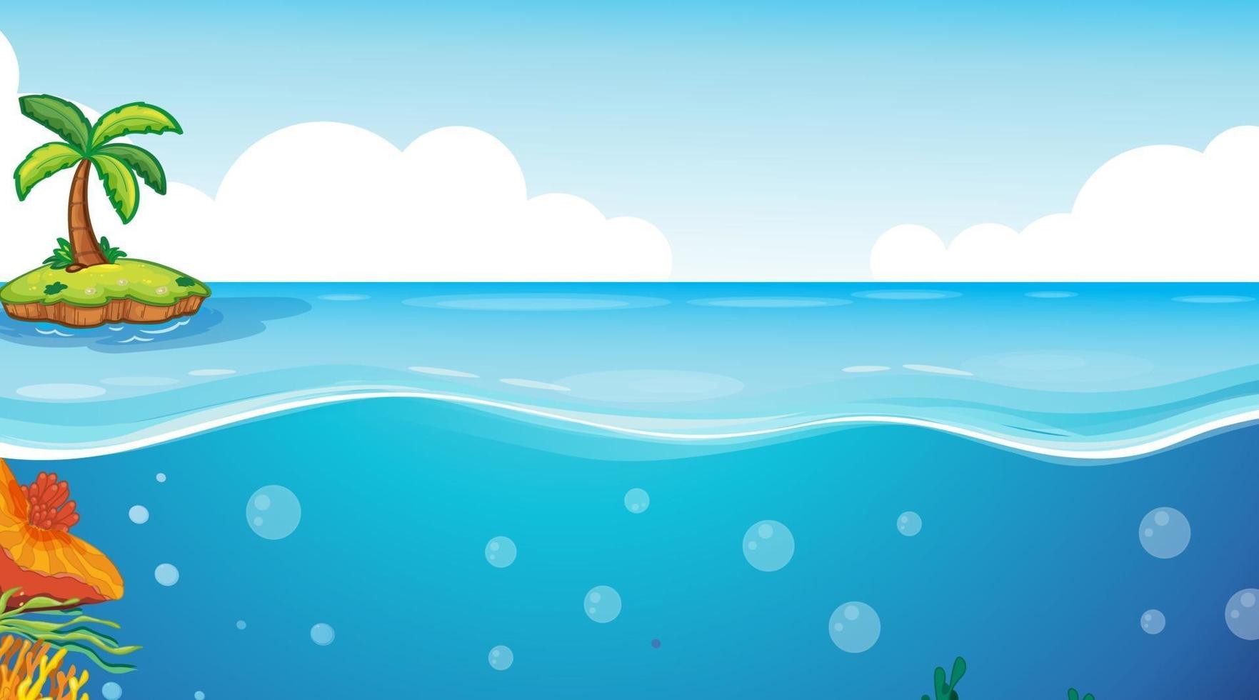 Little Island with blank underwater seascape template vector