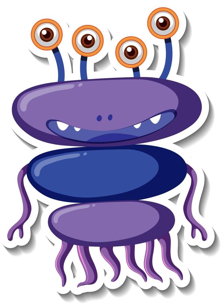 Sticker template with an alien monster cartoon character isolated vector