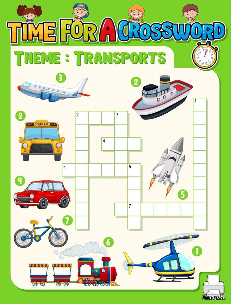 Plantilla de juego de crucigramas sobre transporte vector