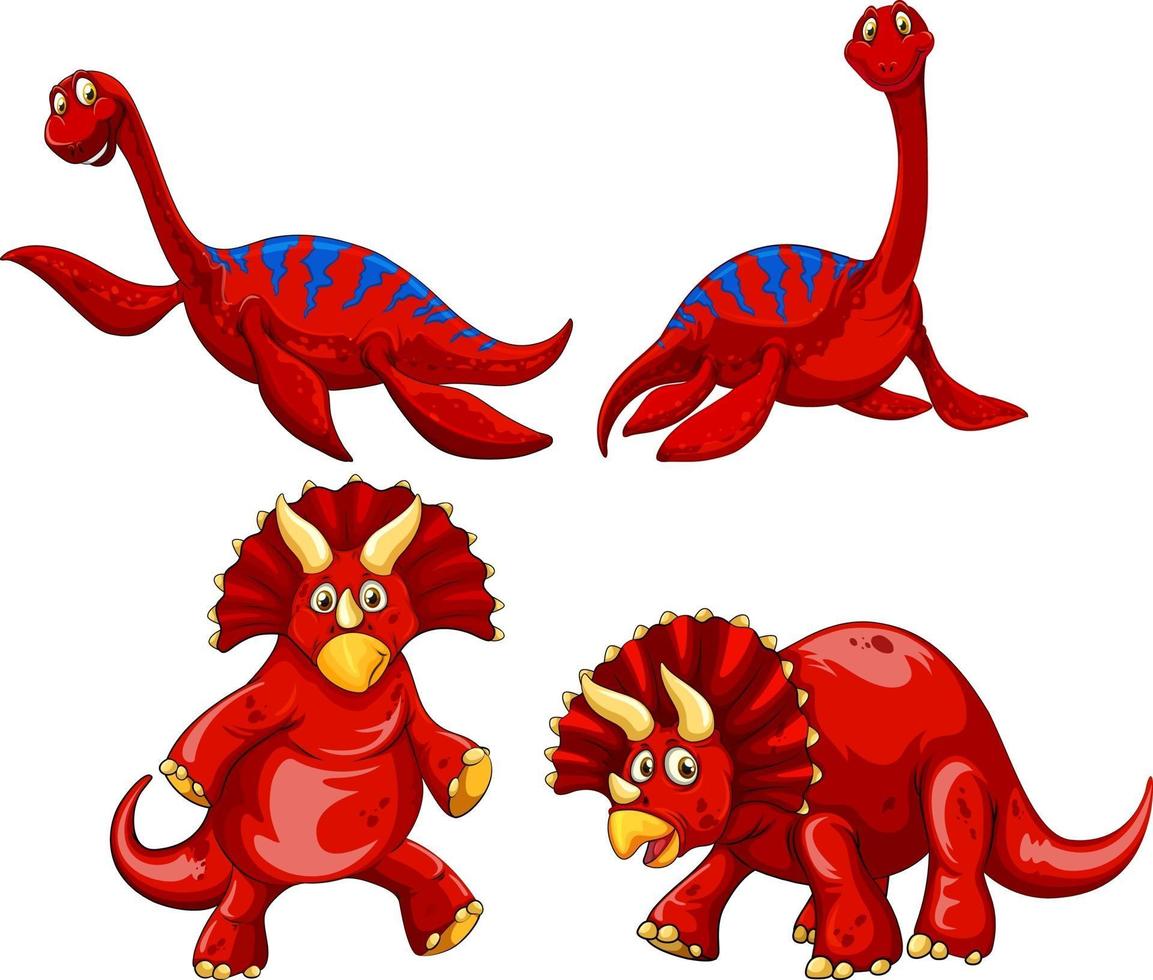 conjunto de personaje de dibujos animados de dinosaurio rojo vector