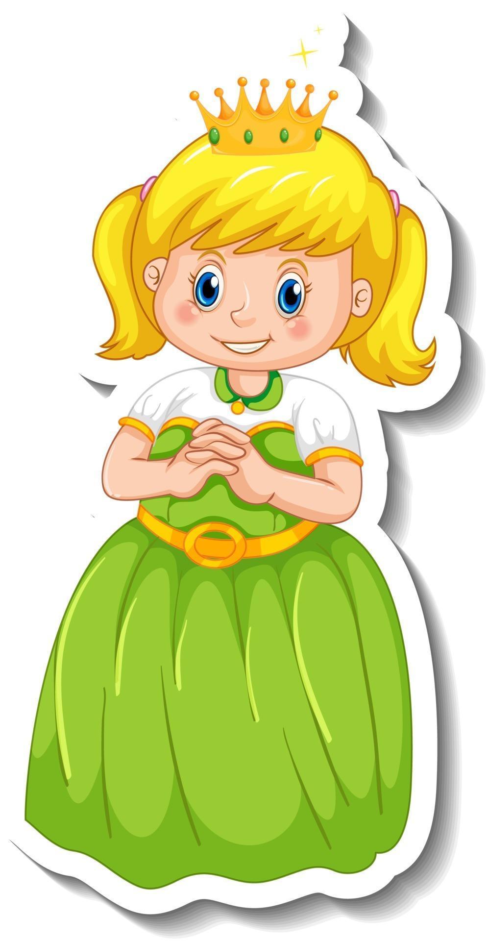 Sticker template with a little princess cartoon character isolated