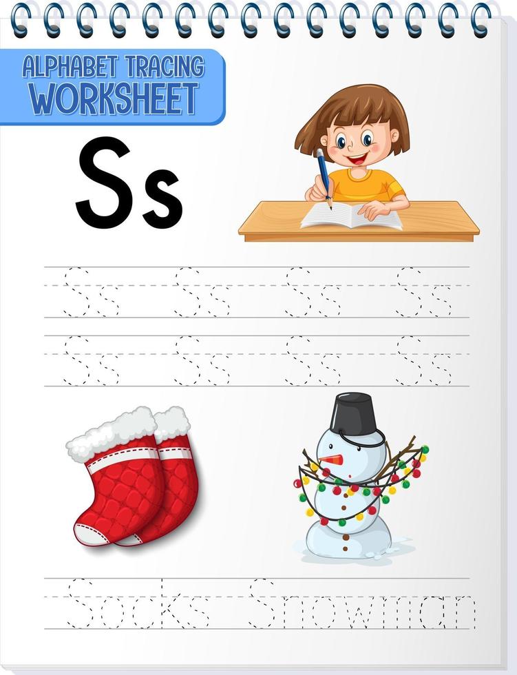 Alphabet tracing worksheet with letter S and s vector