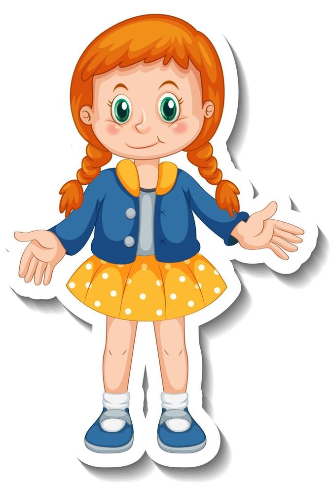 Sticker template with a girl in standing posing cartoon character isolated vector