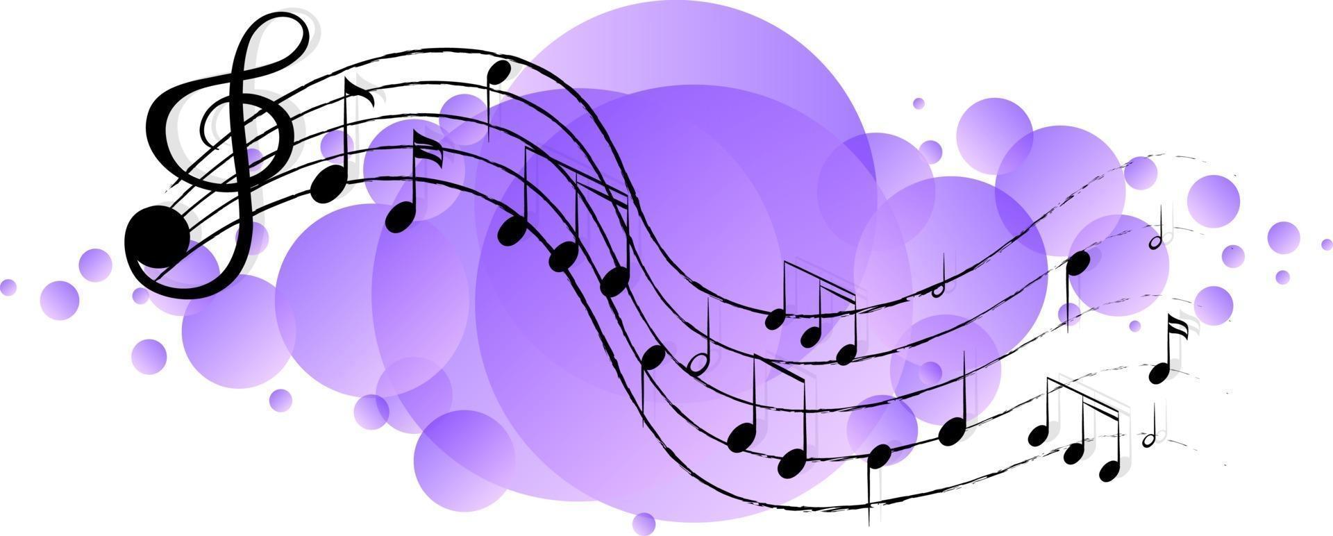 Musical melody symbols on purple splotch vector