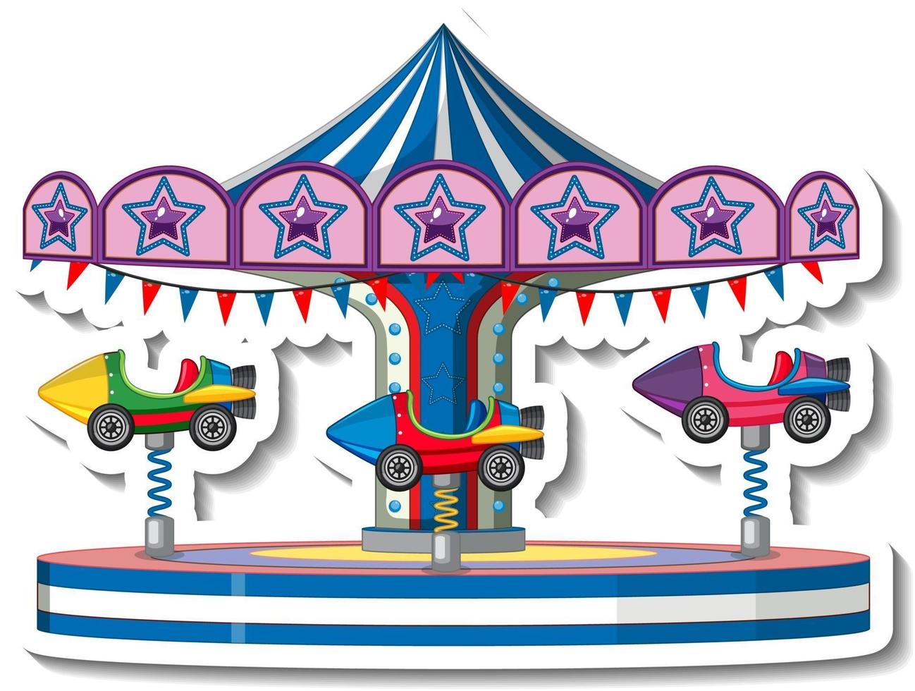 Sticker template with Carousel rides at fun fair isolated vector