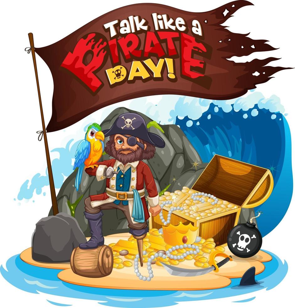 Talk like a pirate day font with Captain Hook On The Island vector