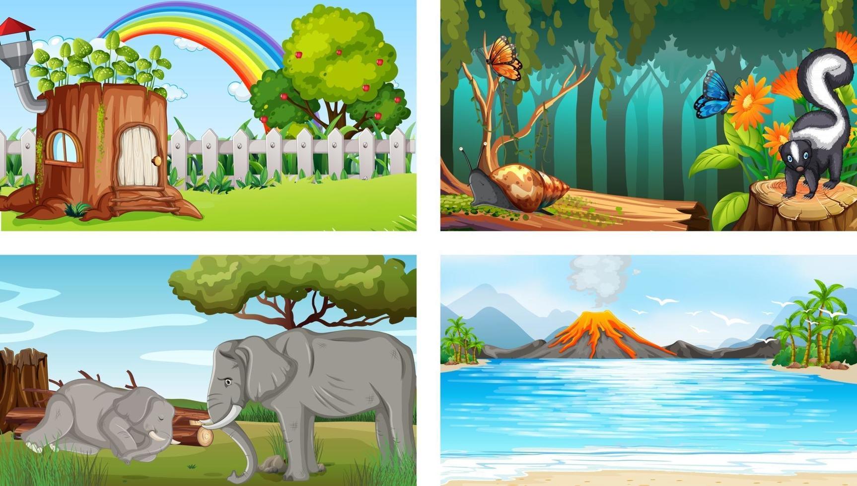 Four different nature horizontal scene vector