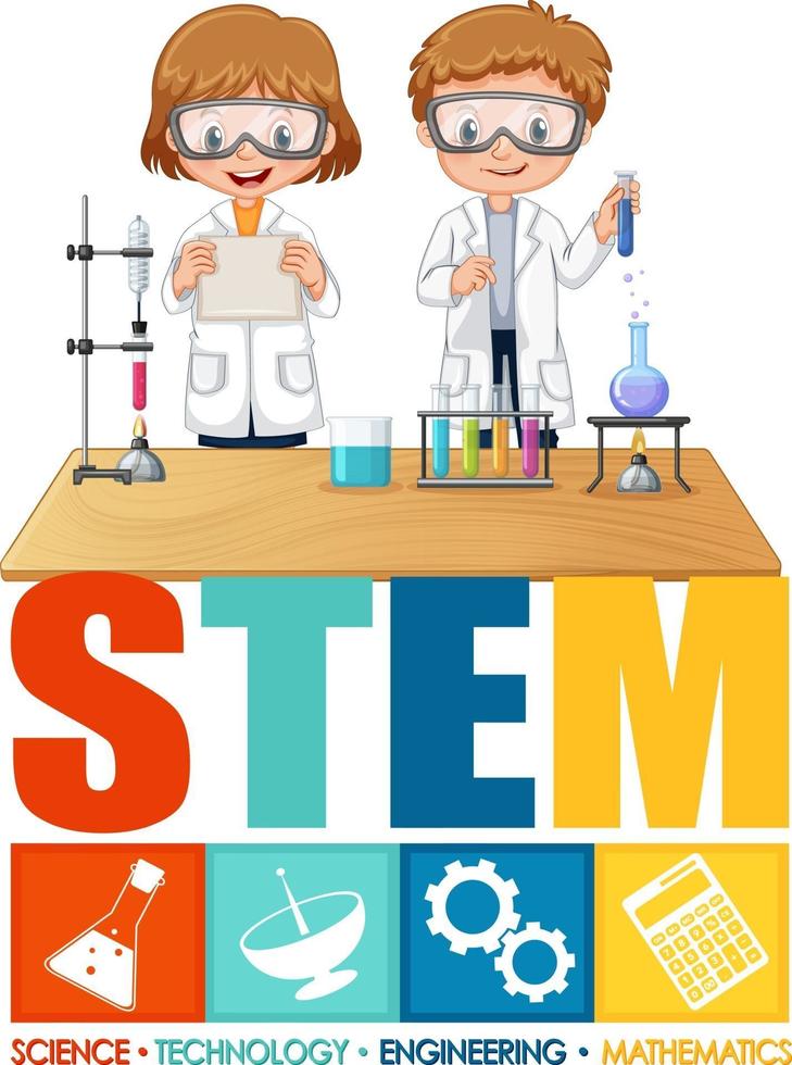 Scientist kids cartoon character with STEM education logo vector