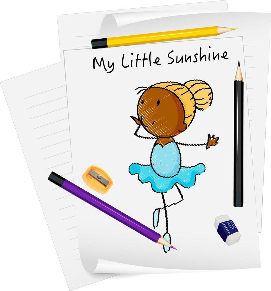 Sketch little kids cartoon character on paper isolated vector