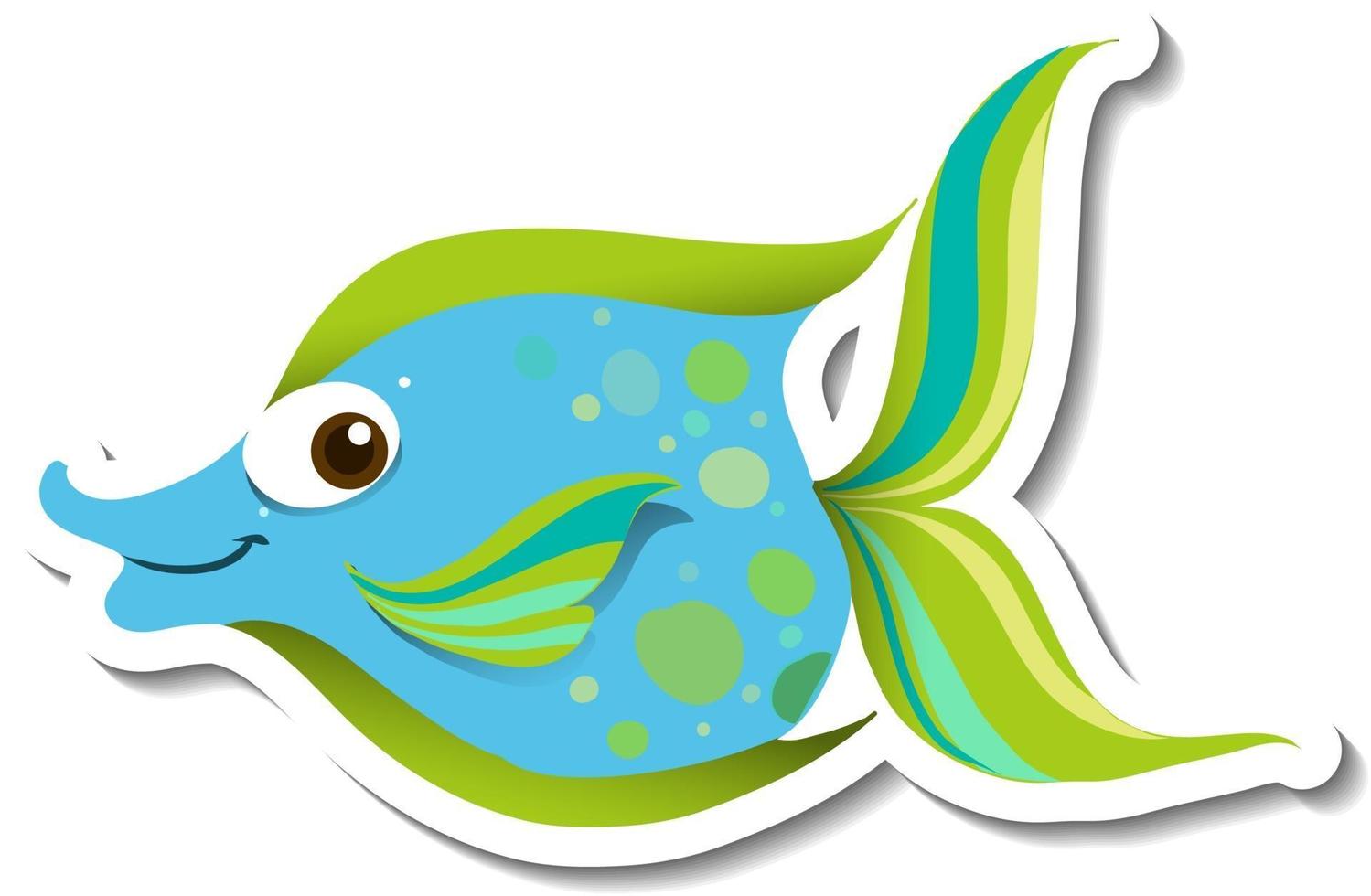 Sticker template with cute fish cartoon character isolated vector