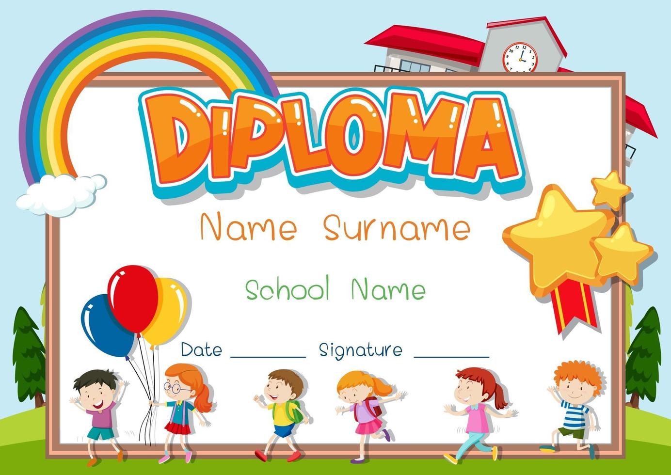 Diploma or certificate template for school kids vector