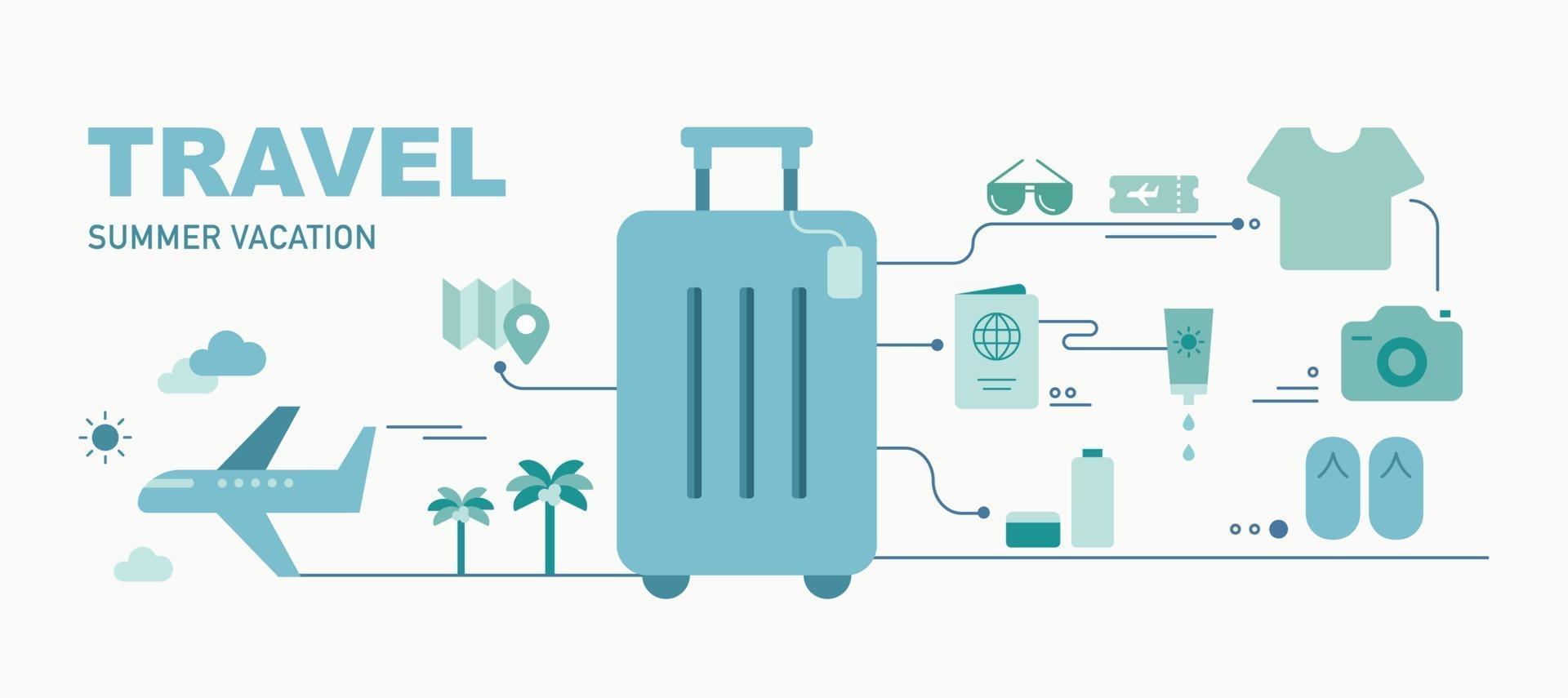 Vacation travel icon illustration. Wide horizontal banner infographic concept poster. vector