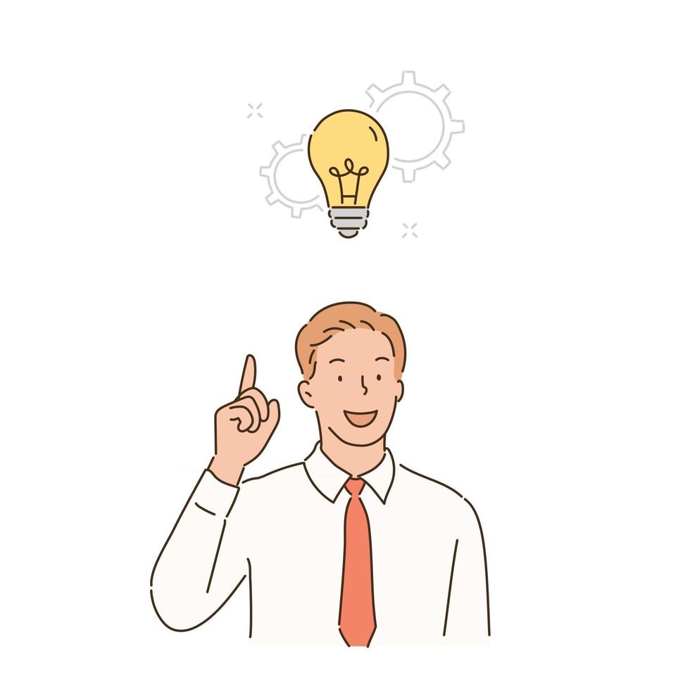 A business man is coming up with an idea. hand drawn style vector design illustrations.