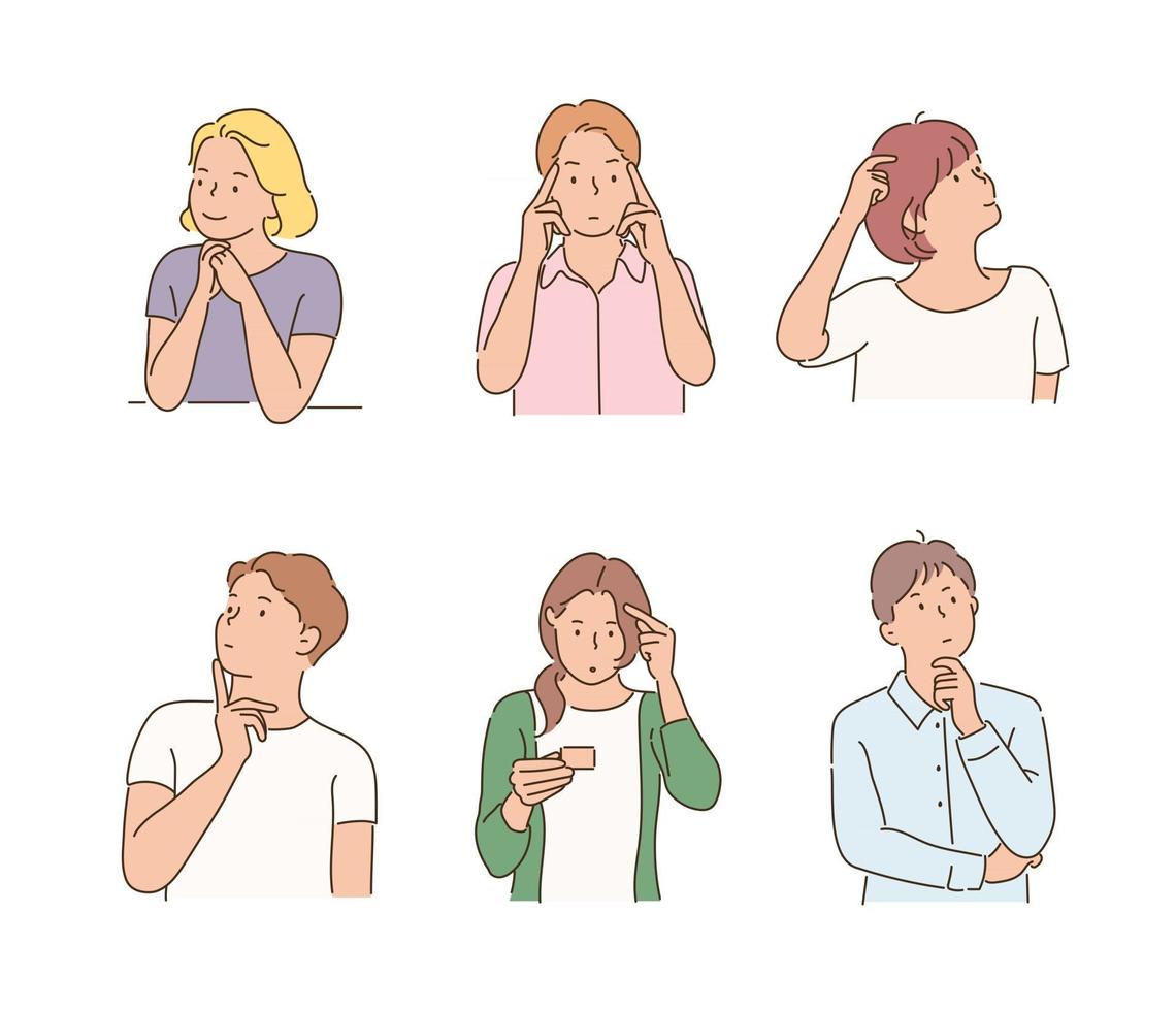 People with curious facial expressions. hand drawn style vector design illustrations.