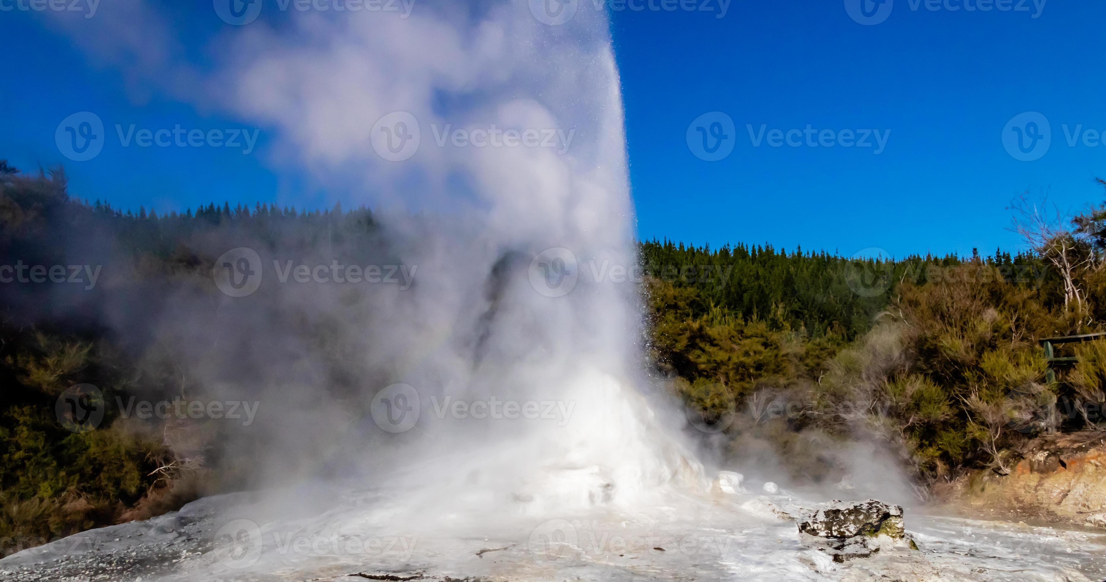 Lady Knox Geyser getting ready to explode and then exploding, Rotarua