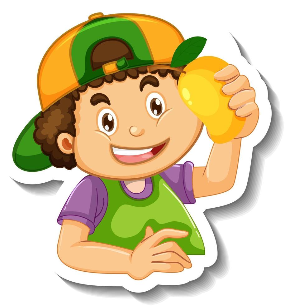 Sticker template with a boy cartoon character isolated vector