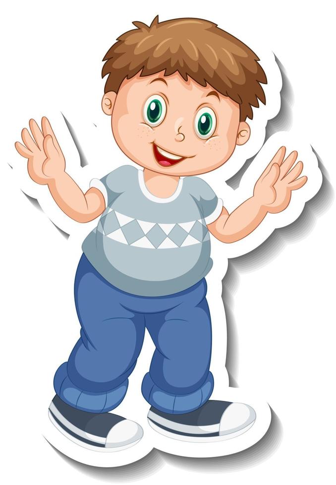 Sticker template with a chubby boy cartoon character isolated vector