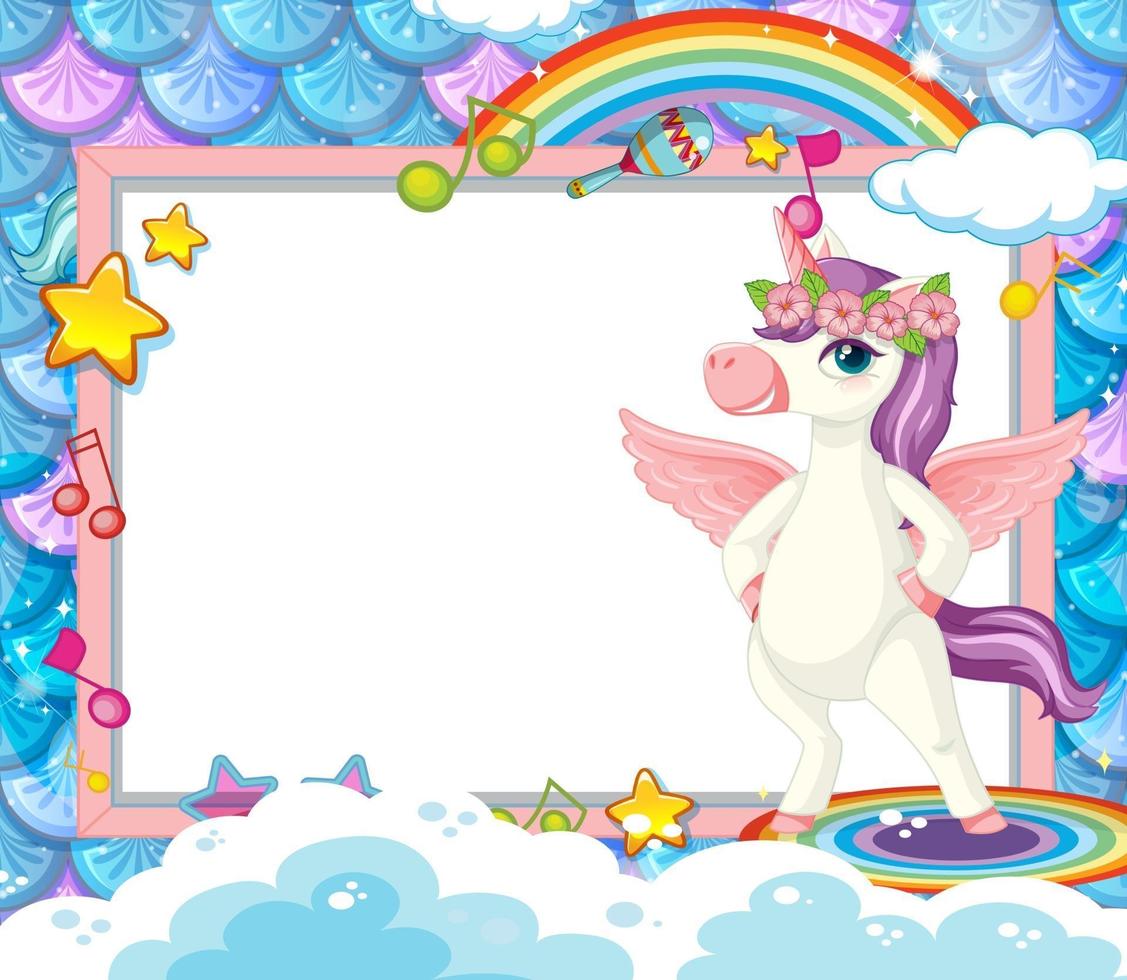 Blank banner with cute unicorn cartoon character vector