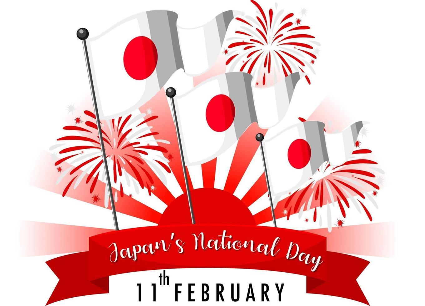 banner del día nacional de japón con bandera de japón y fuegos artificiales vector