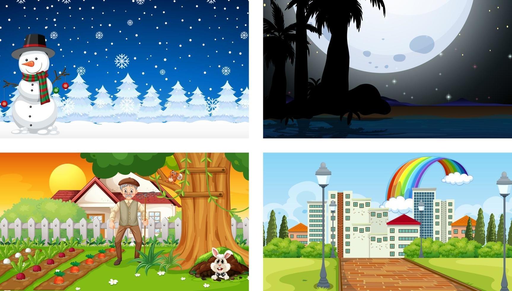 Four different nature horizontal scene vector