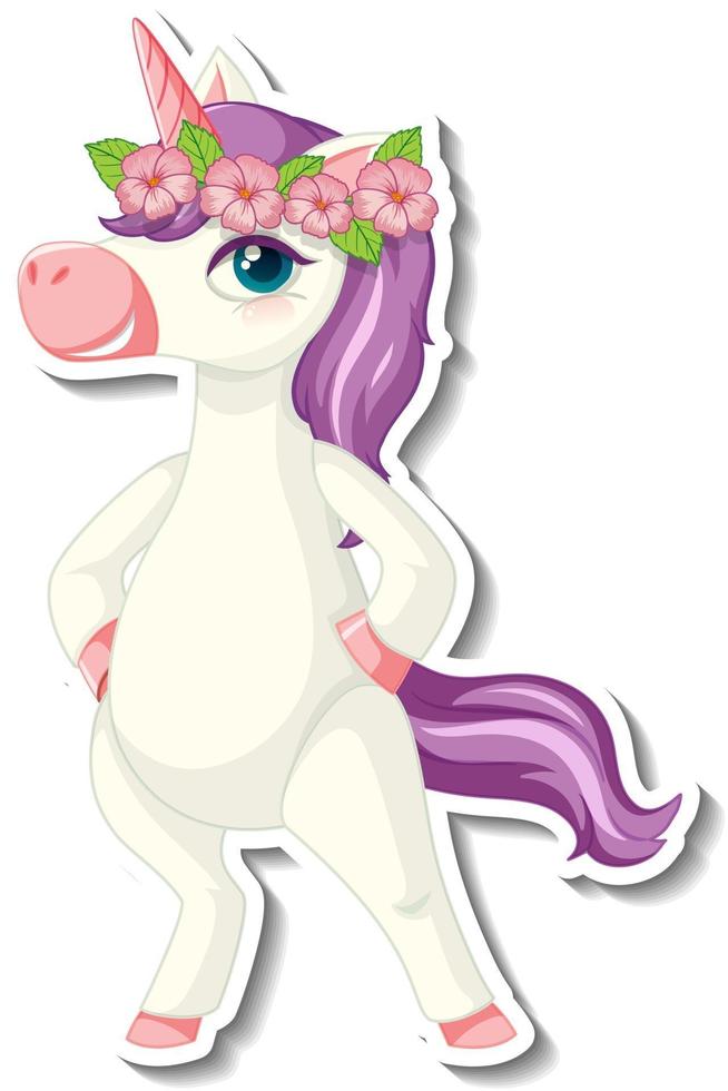 Cute unicorn stickers with a funny unicorn cartoon character vector