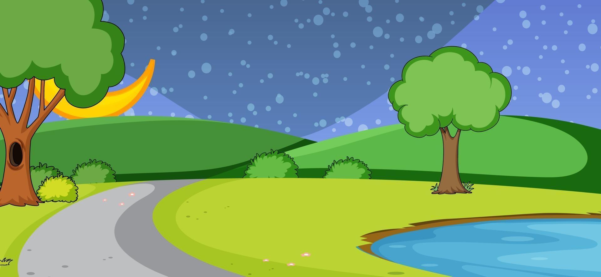 Escena de la naturaleza del parque vacío por la noche en estilo simple vector