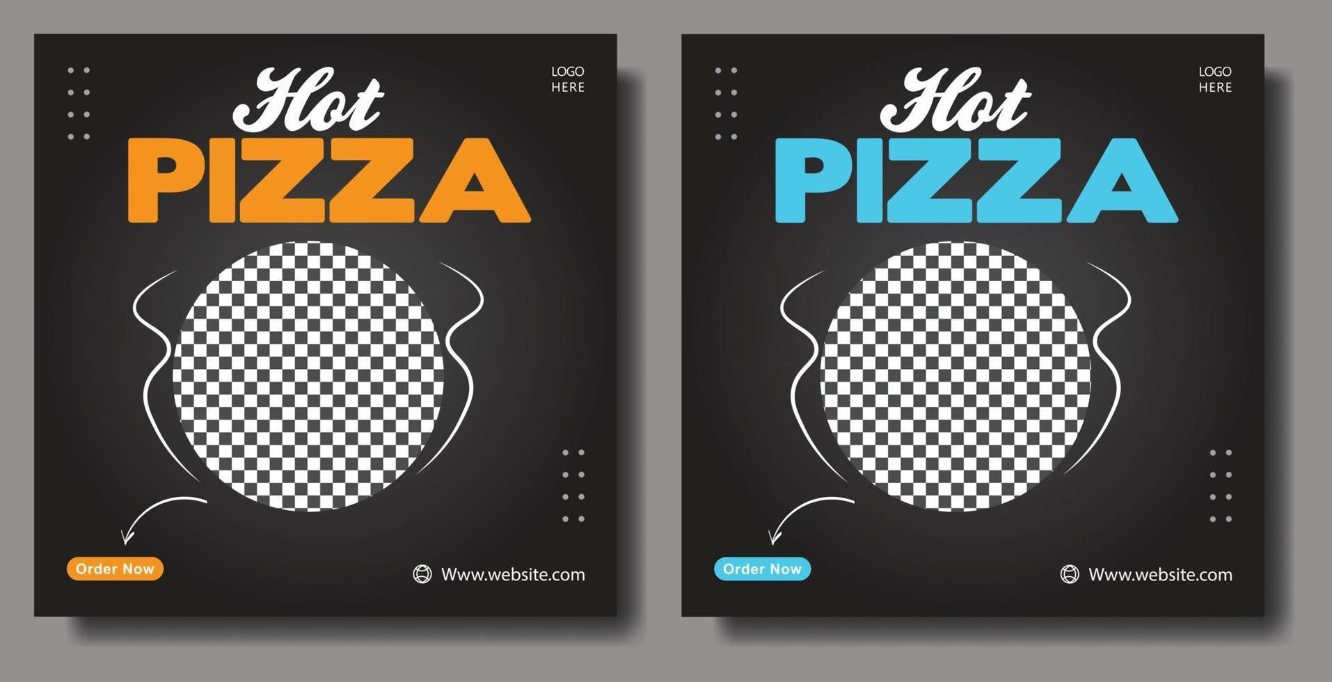 menú de comida y deliciosa pizza plantilla de banner de redes sociales vector