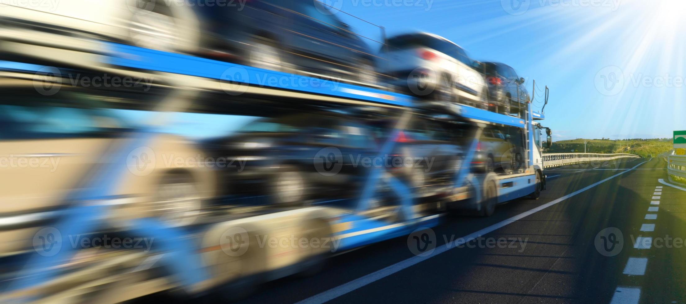 Trucks for freight transport on the road photo