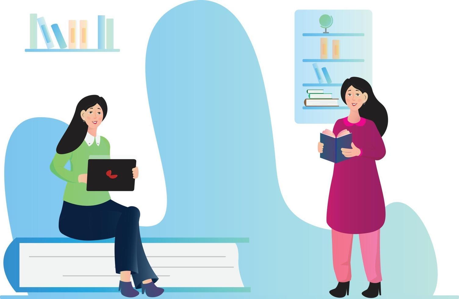 Girls In Library vector
