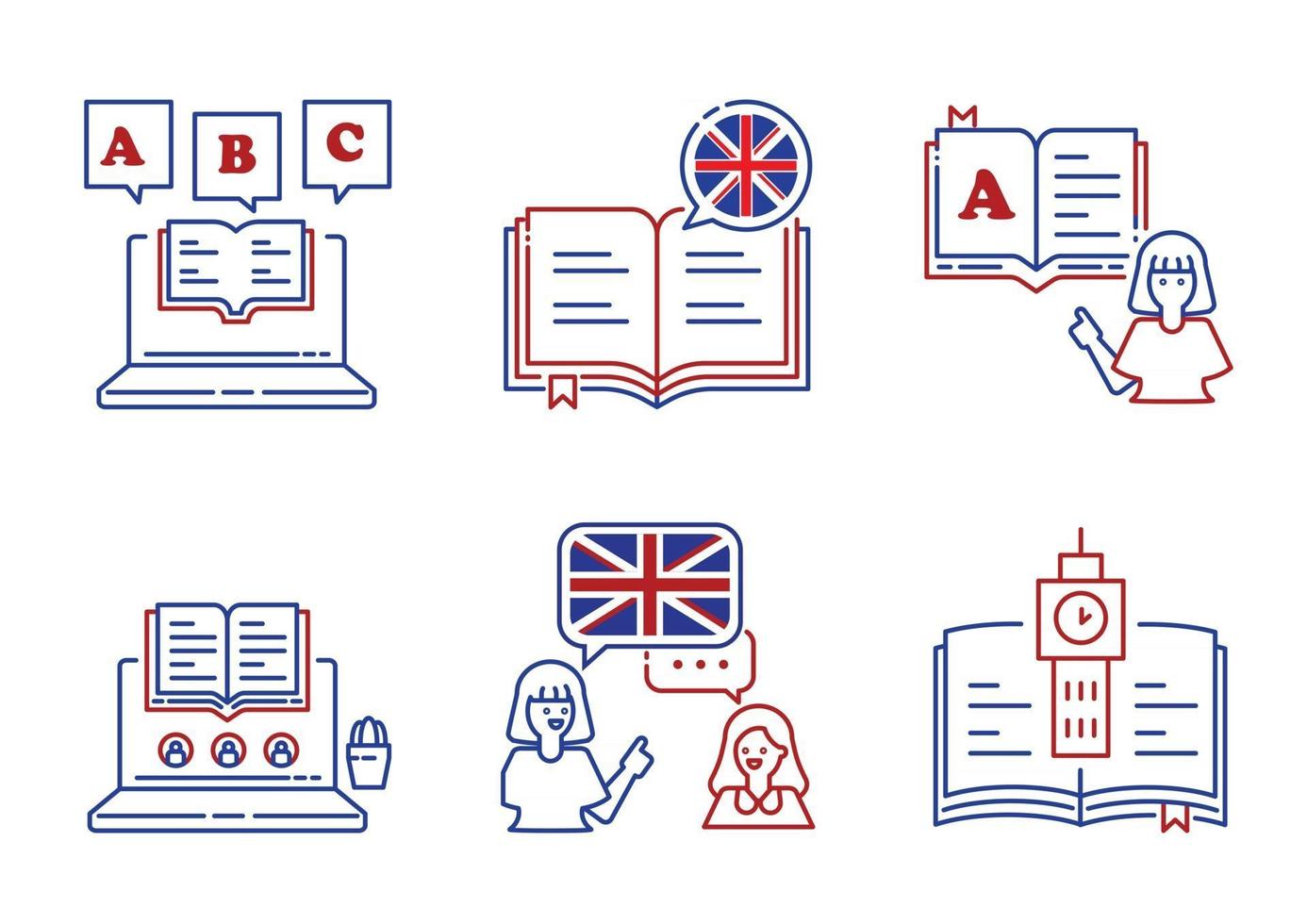 conjunto de iconos de línea de aprendizaje del idioma inglés vector