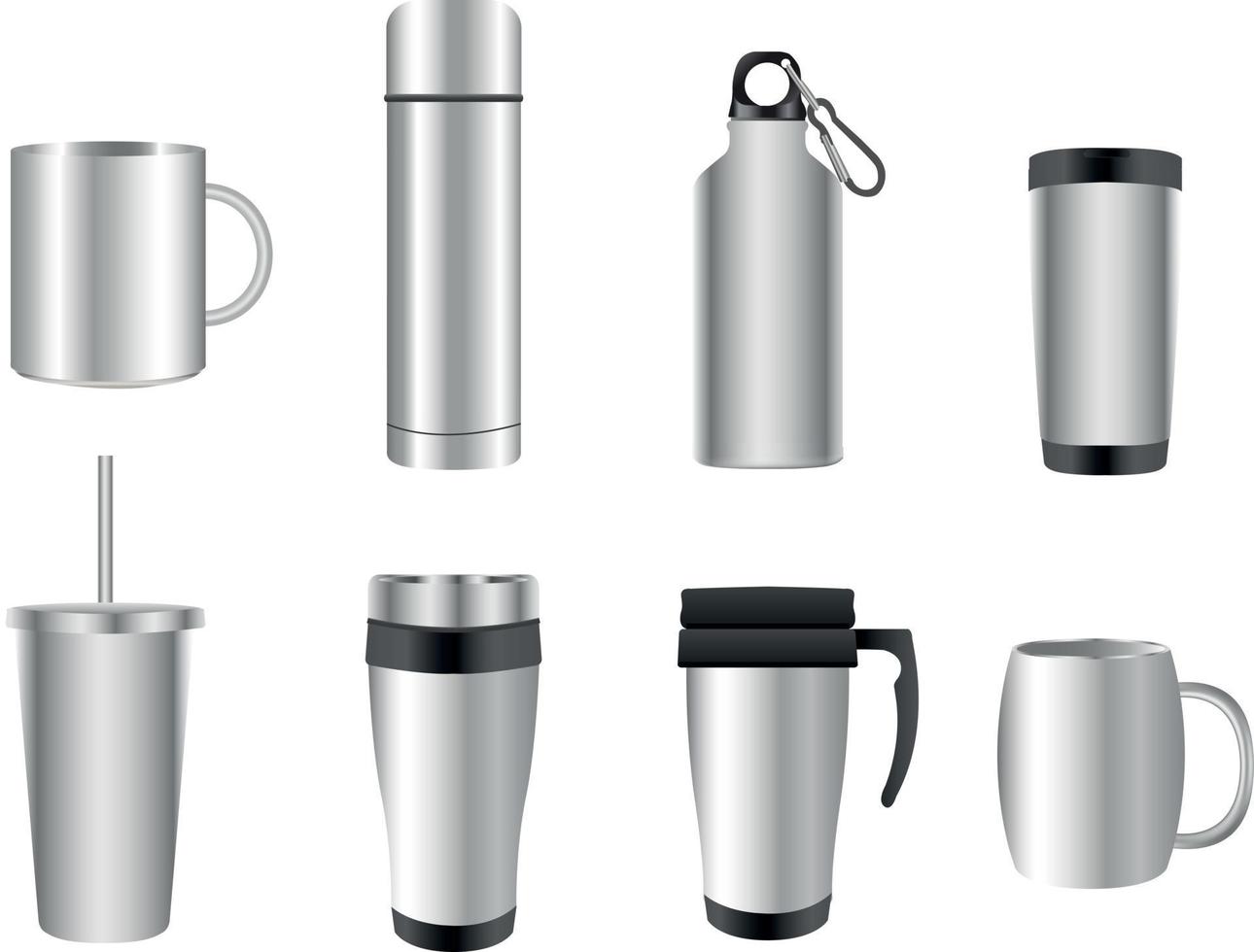 Stainless steel travel mug vector collection