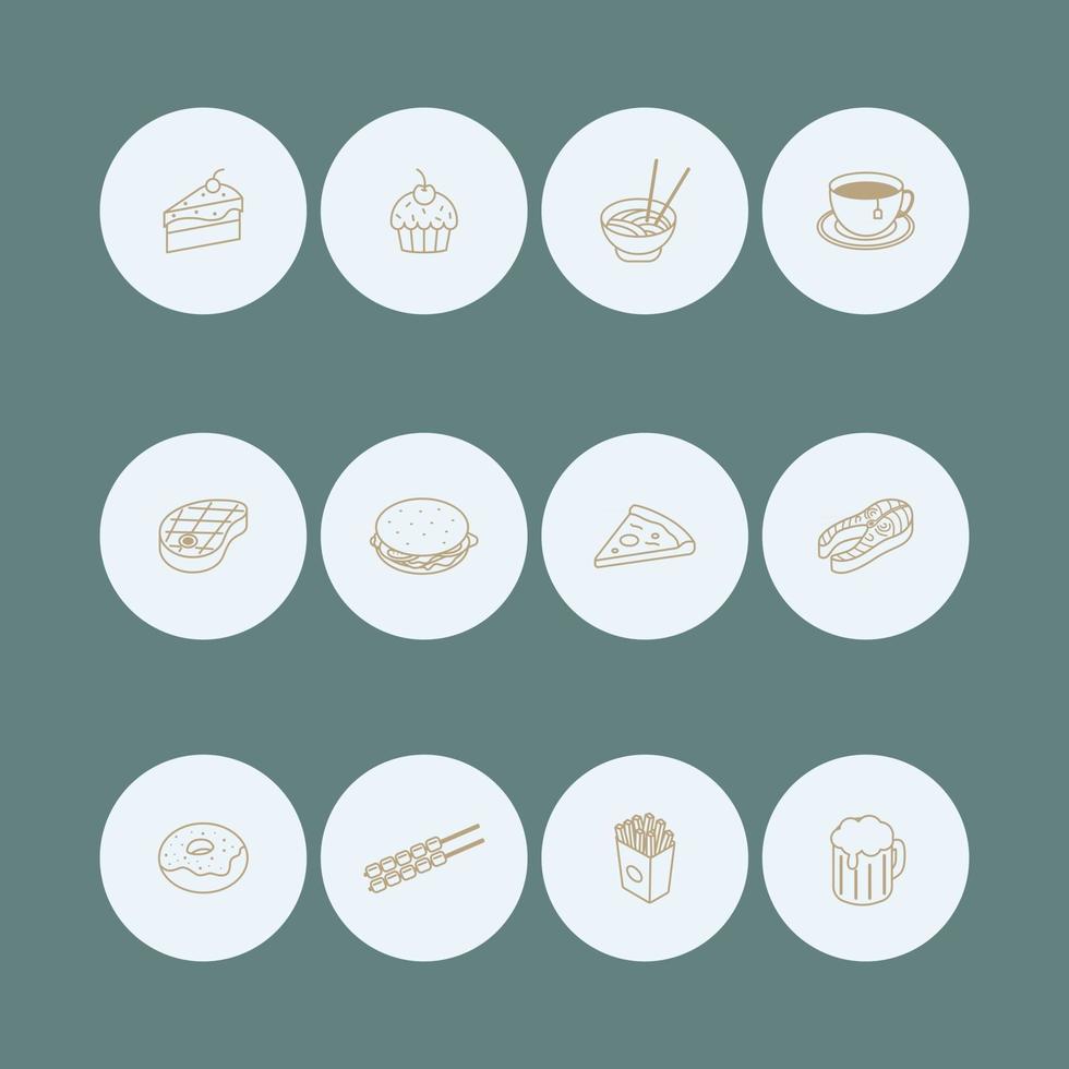 conjunto de iconos de portada de resaltado de alimentos vector