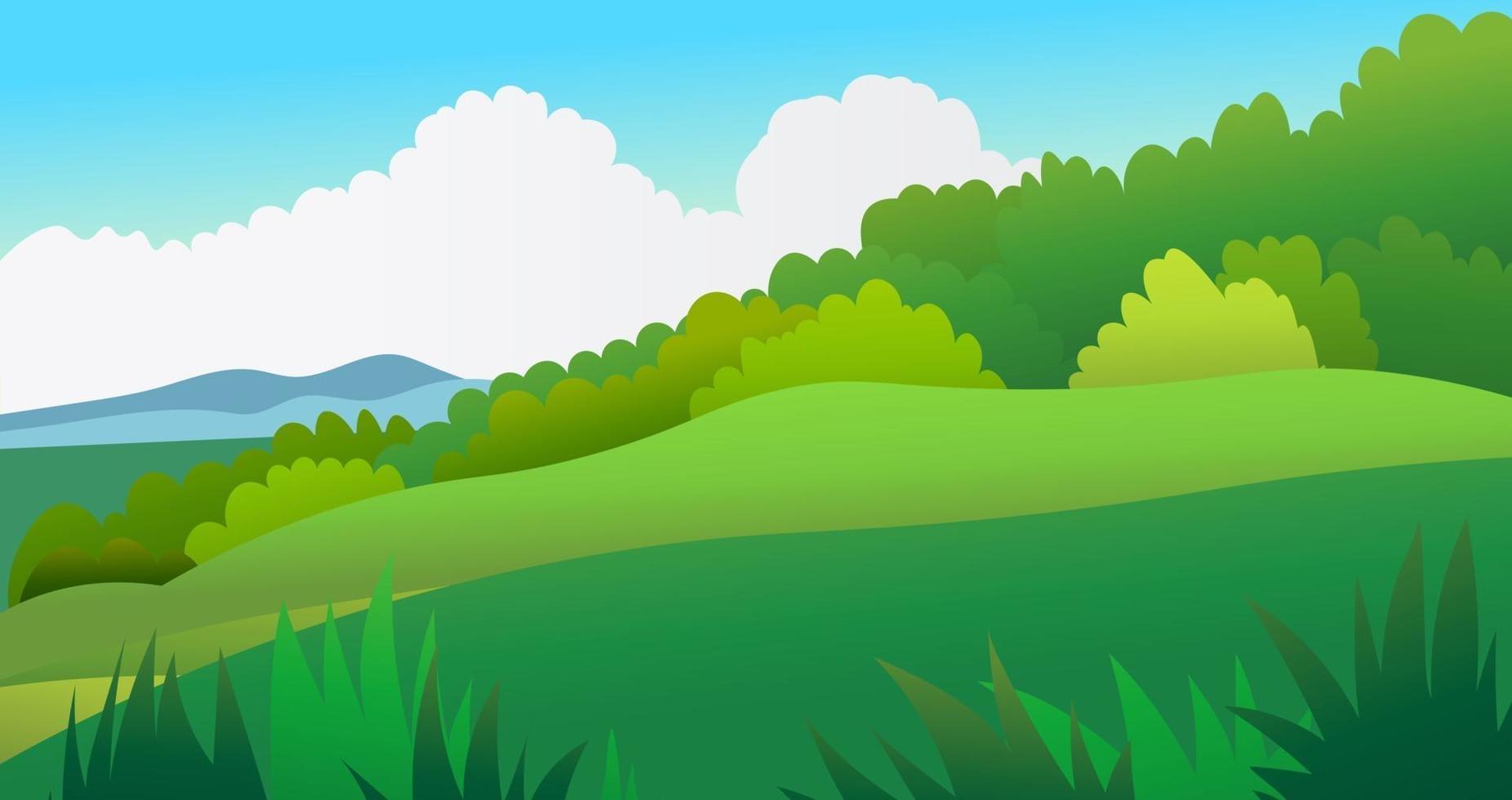 nature landscape scene with sky background vector illustration.Beautiful meadow nature scene.Hill with tropical forest.