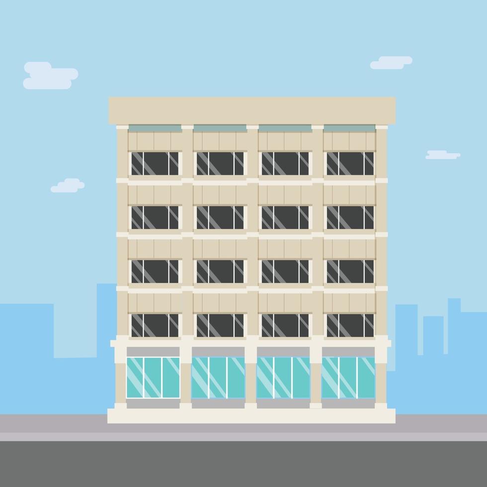 Flat design building with cityscape.Compadny on main street in town vector