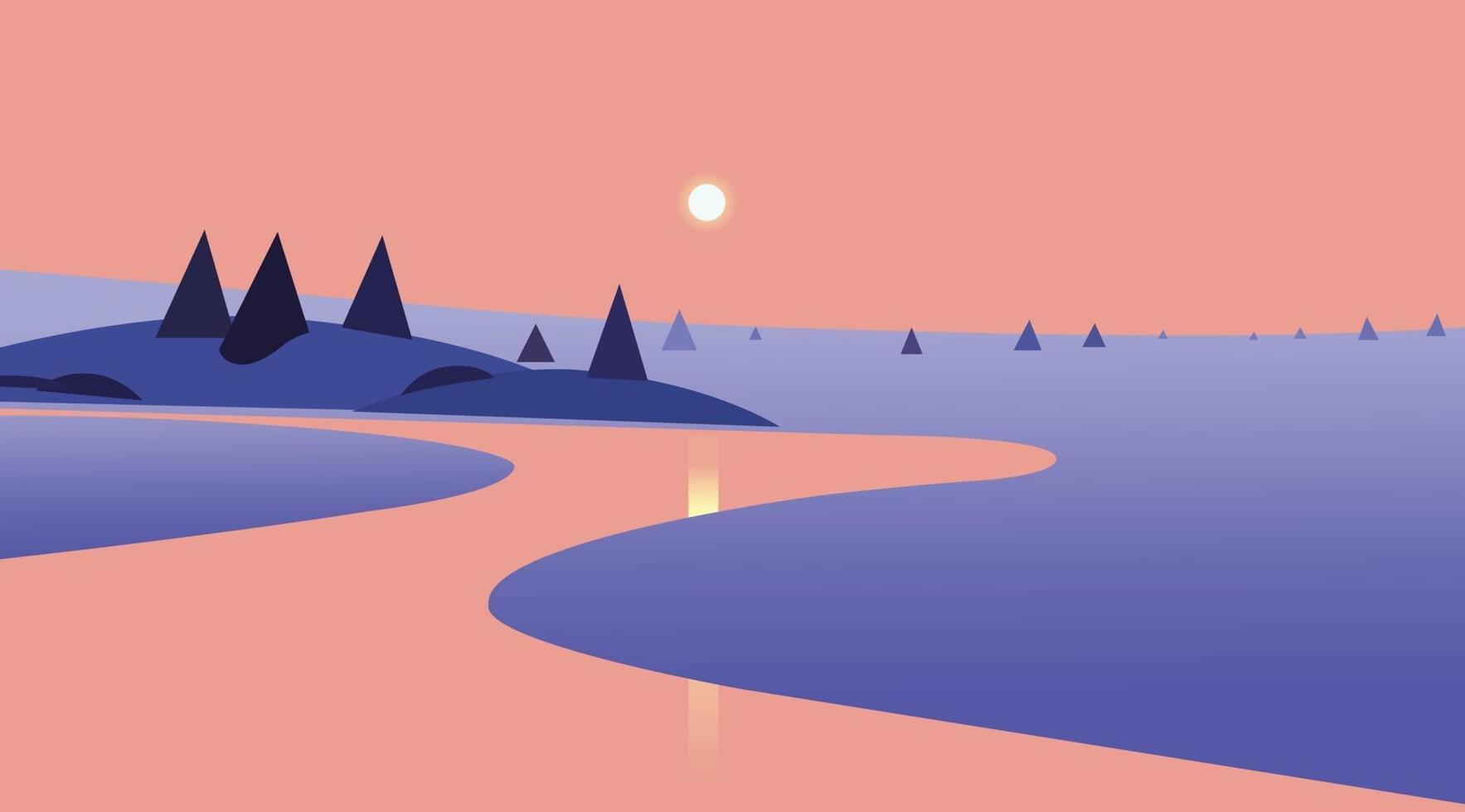 paisaje de la naturaleza con puesta de sol y reflexión sobre el río design.vector illustration.beautiful escena de la naturaleza. vector