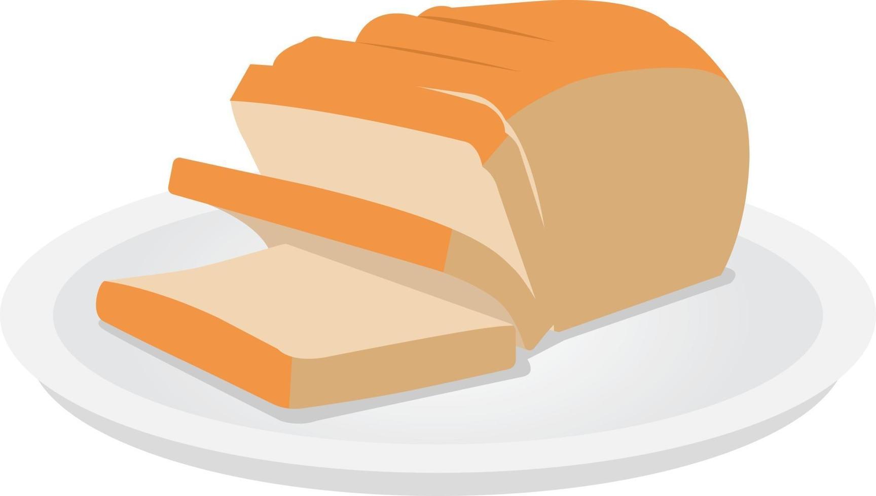 Rebanada de pan en un plato de diseño vectorial plano.Pan de sándwich blanco.Pan rebanada de pan en plaate vector