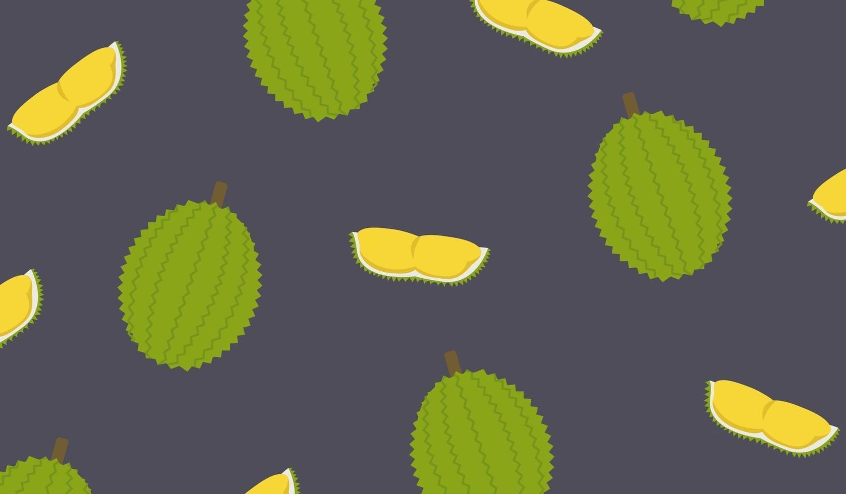 Durian and cut piece pattern background vector.King of fruit design pattern.Tropical friut flat style. vector