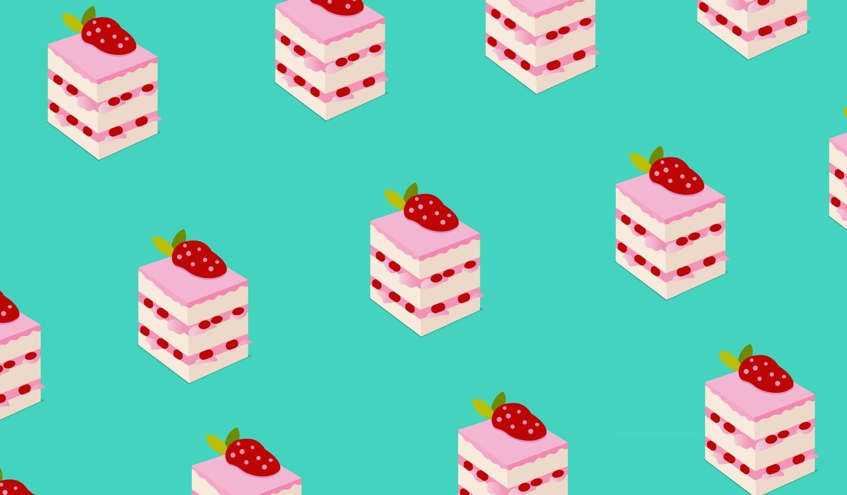 Strawberry cake witih fresh fruit toping flat pattern design vector.Cute dessert pattern. vector