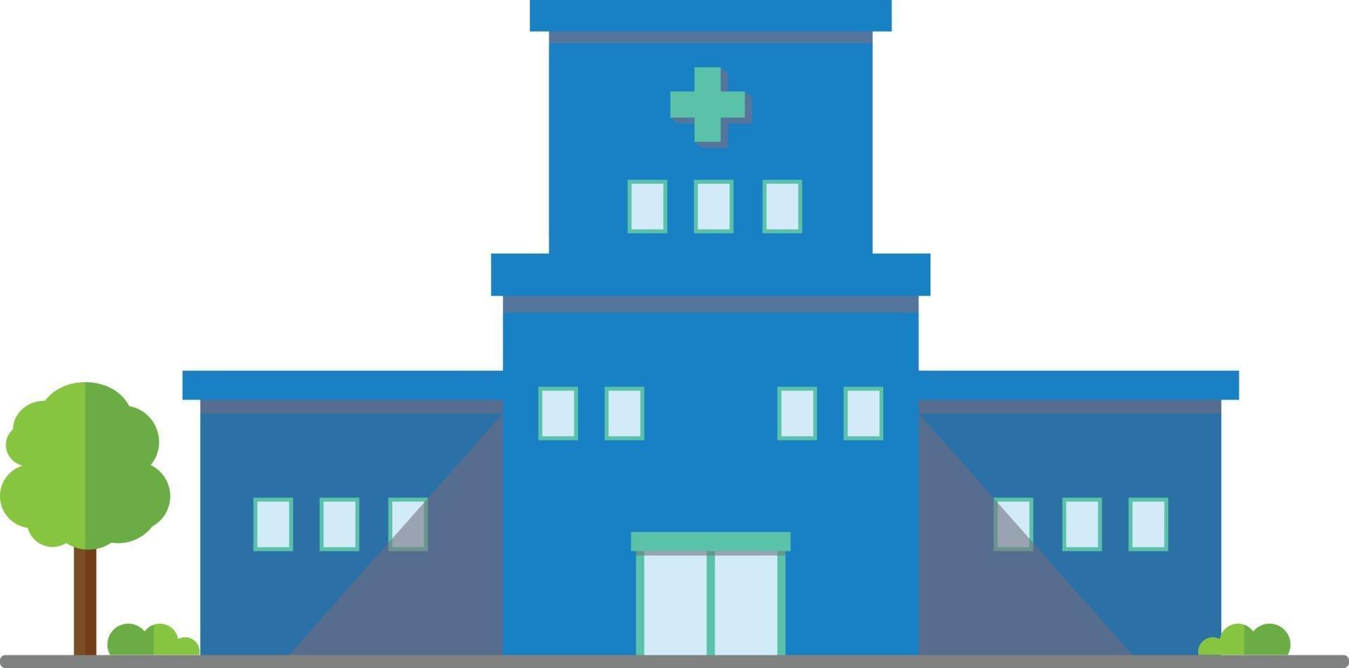 Flat hospital buiding outdoor design icon.Vector illustration.Medical buiding center with tree. vector