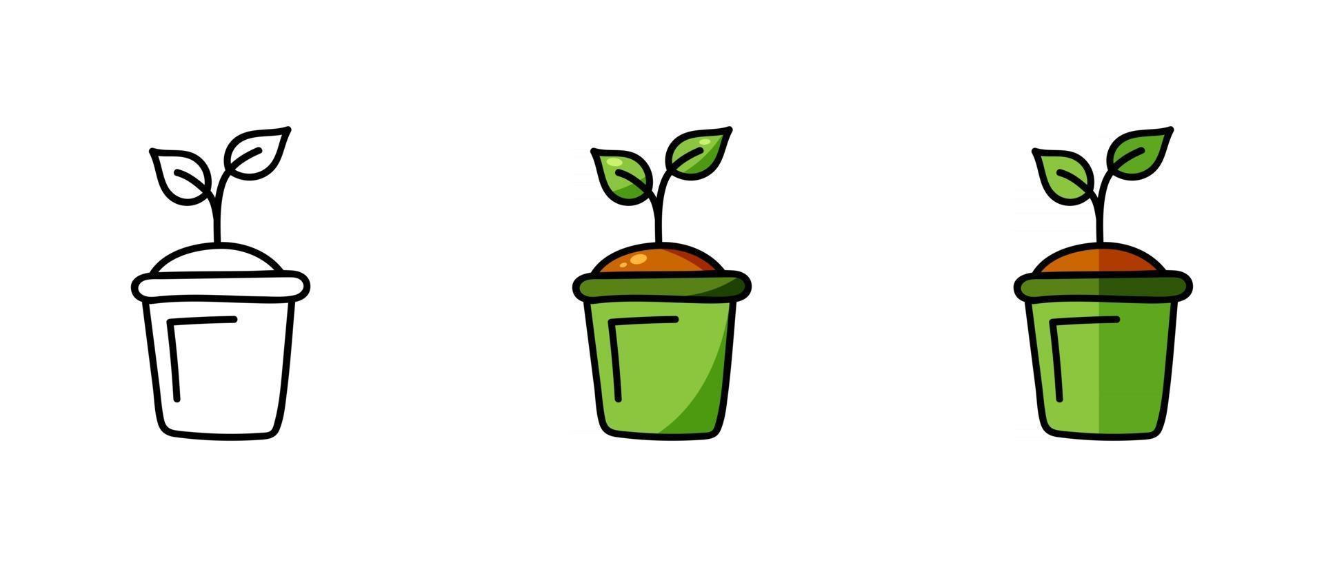 Contour and color symbols of a sprout in a pot vector