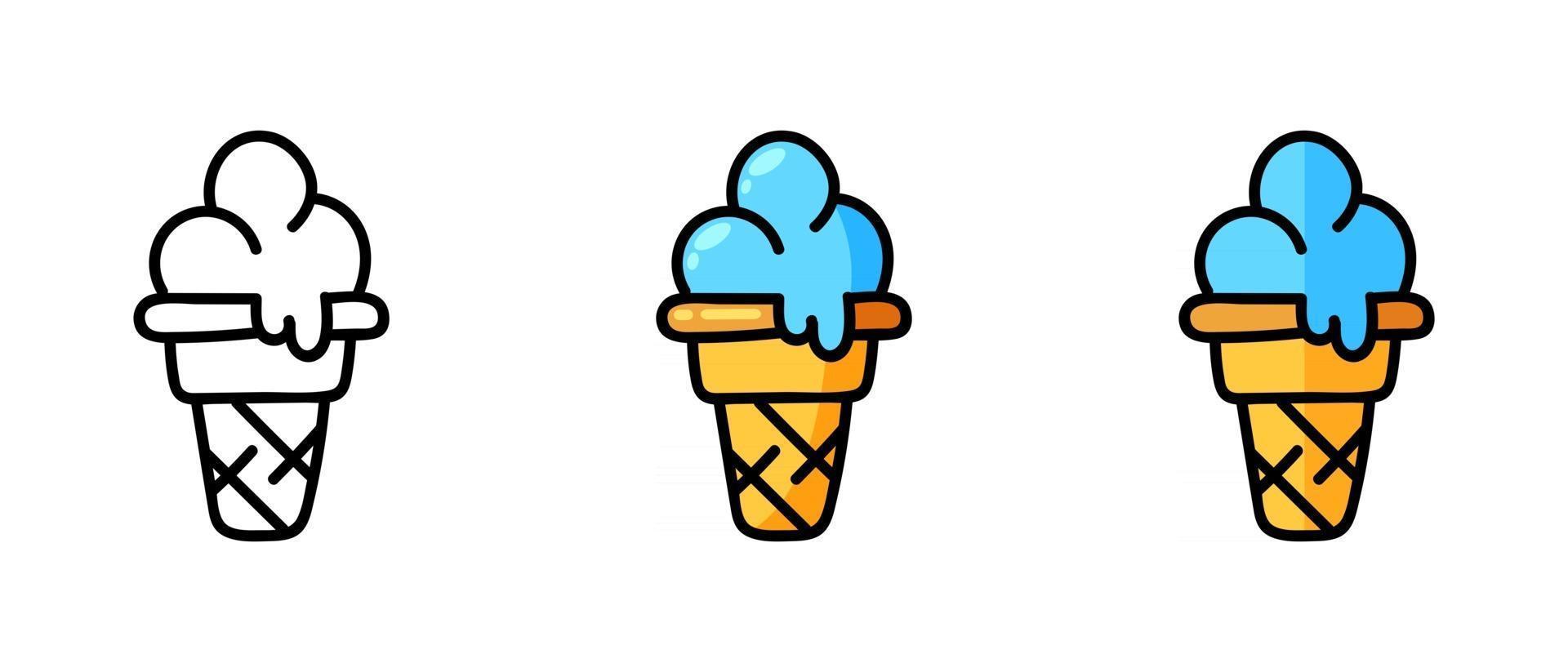 Contour and color ice cream symbols in a waffle cup vector