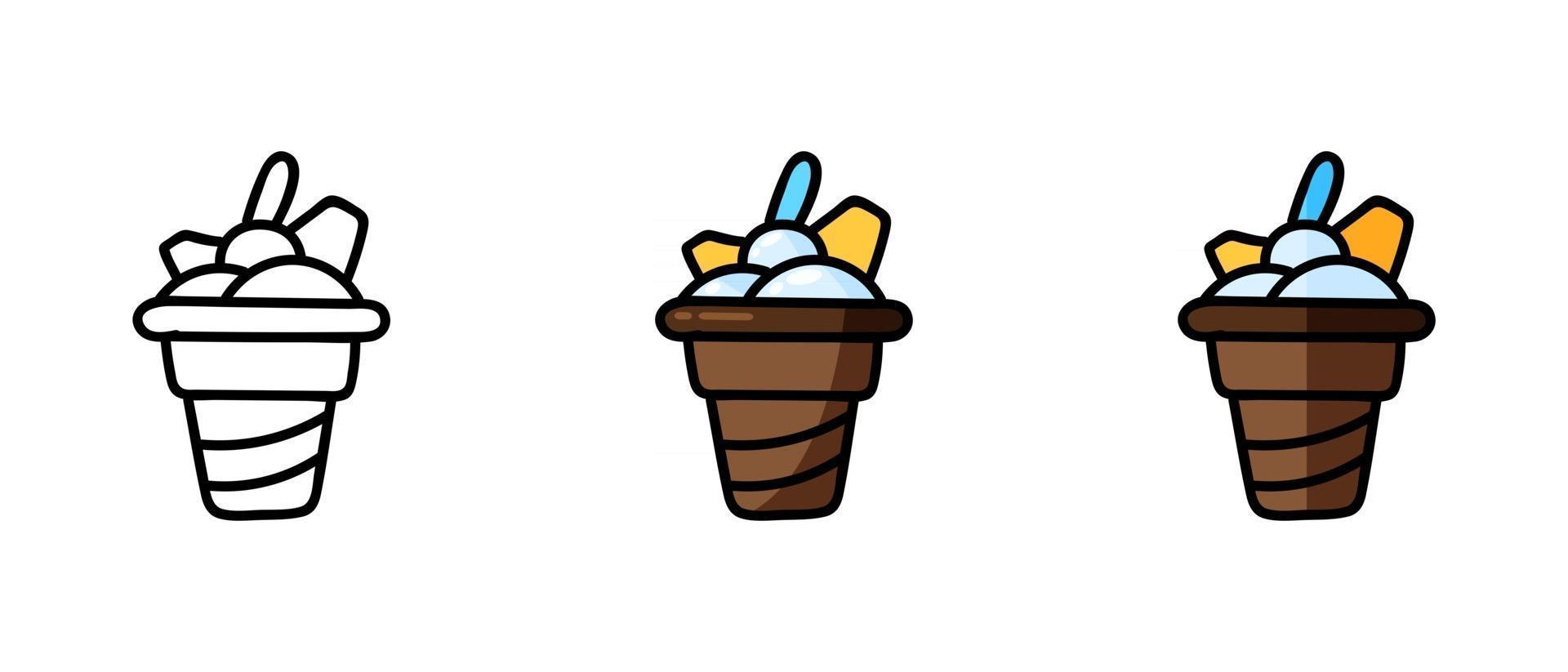 Contour and color ice cream symbols in a waffle cup vector