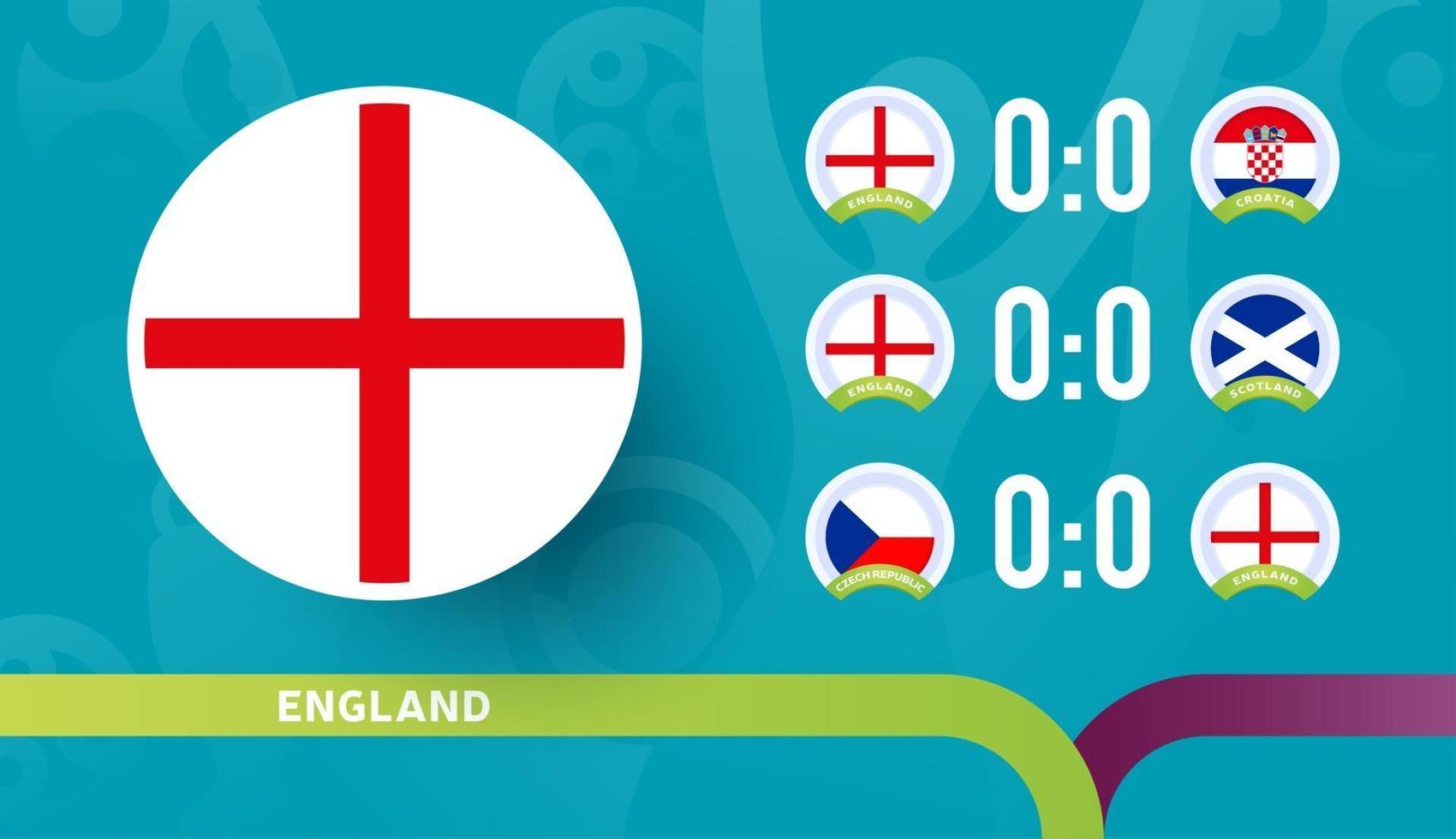 england national team Schedule matches in the final stage at the 2020 Football Championship. Vector illustration of football 2020 matches